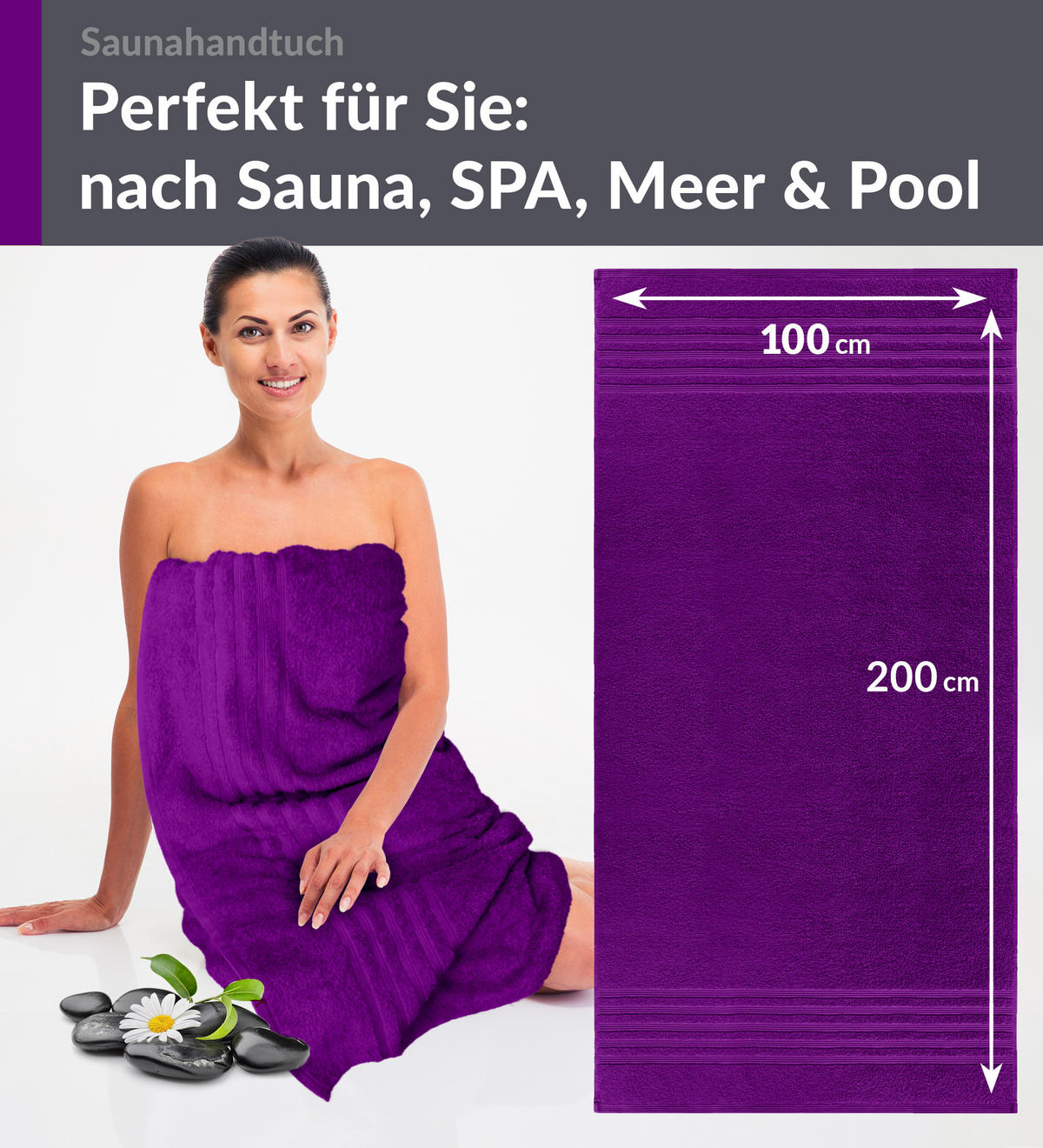 BADETUCH London Aubergine Lila 100x200 cm - Aubergine, Textil (100/200cm) - Lashuma