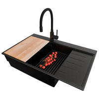 GRANITSPÜLE Sydney, 2-er set Alles Schwarz 78/50 cm 1 Becken + Küchenarmatur 40/38 cm + Ablauf-Set + Küchenzubehörset ab 60er Unterschrank - Beige/Schwarz, Kunststoff (78/20/50cm) - Primagran