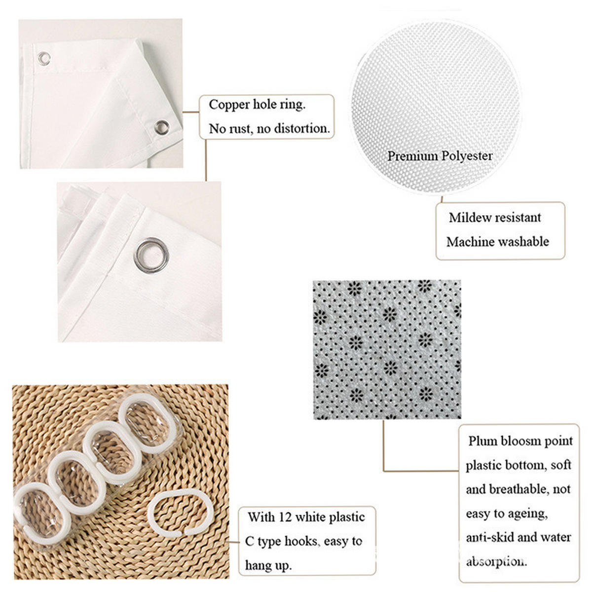 DUSCHVORHANG Braun Stoff Set Dekor Badezimmer mit Haken 180 cm - Gelb, Textil (180/180cm) - MCBOSON