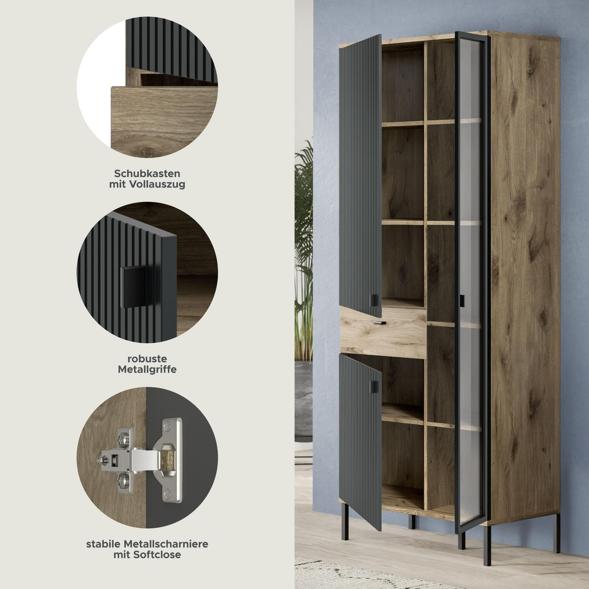 STAURAUMVITRINE Chess schwarz 83/41/198 cm - Braun, Holzwerkstoff (83/198/41cm) - Xonox