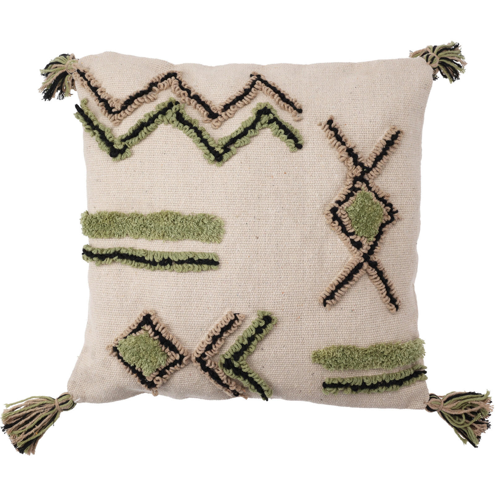 BAUMWOLLKISSEN mit Fransen 45/45/4 cm - Grün, Naturmaterialen (45/45cm) - Home Styling Collection