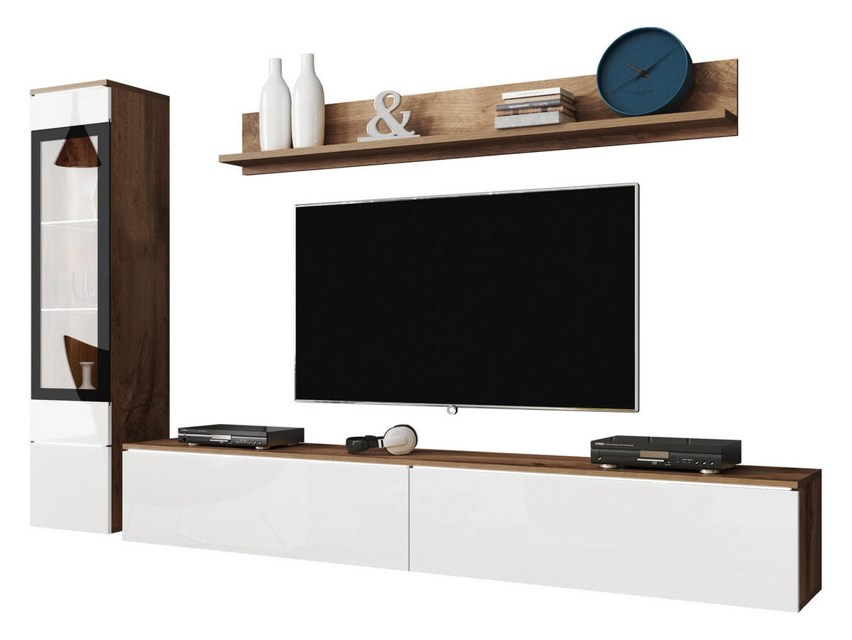 WOHNWAND Vera I mit weißer LED Beleuchtung - Silberfarben/Multicolor, Holzwerkstoff/Kunststoff (33/30/180cm) - MIRJAN24