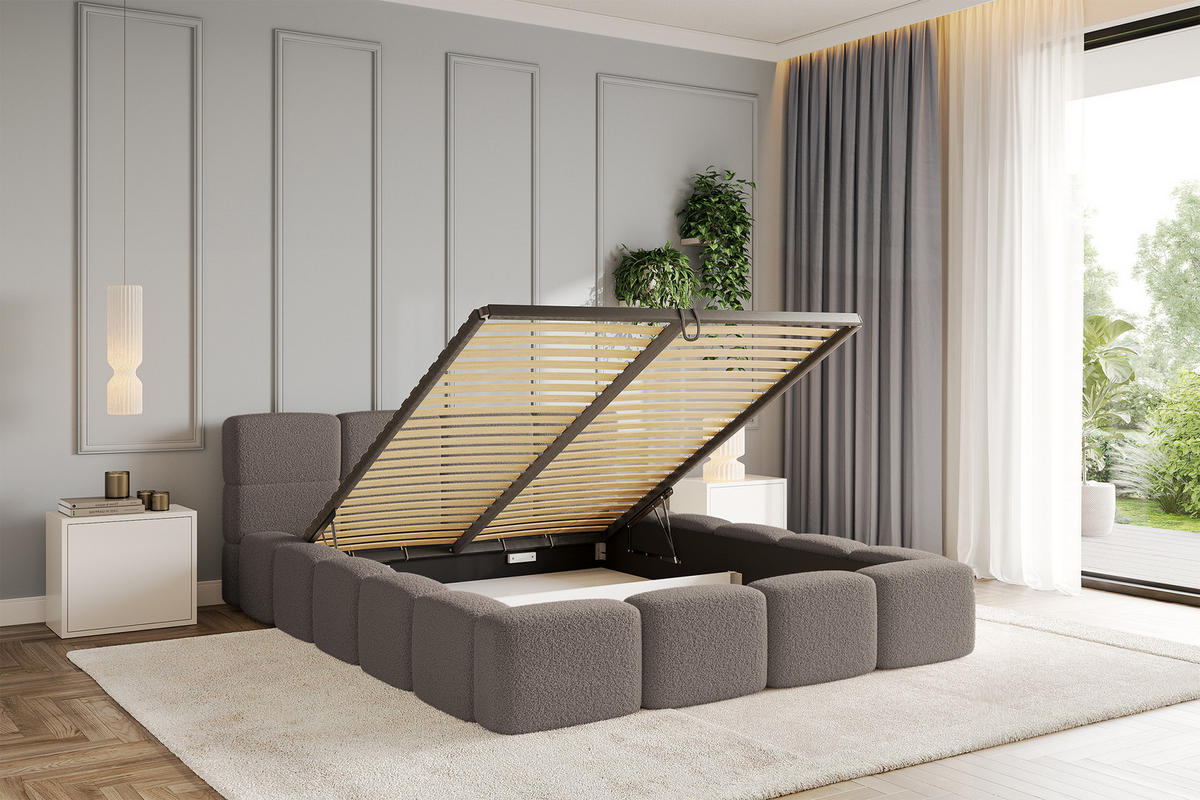POLSTERBETT mit Bettkasten und Lattenrost, Bett mit Matratze H3/H4, Kopfteil, Boxbett, Doppelbett mit Stauraum - NATA-v1 160x200 Braun - Braun, Holzwerkstoff/Textil (160/200cm) - ALTDECOR