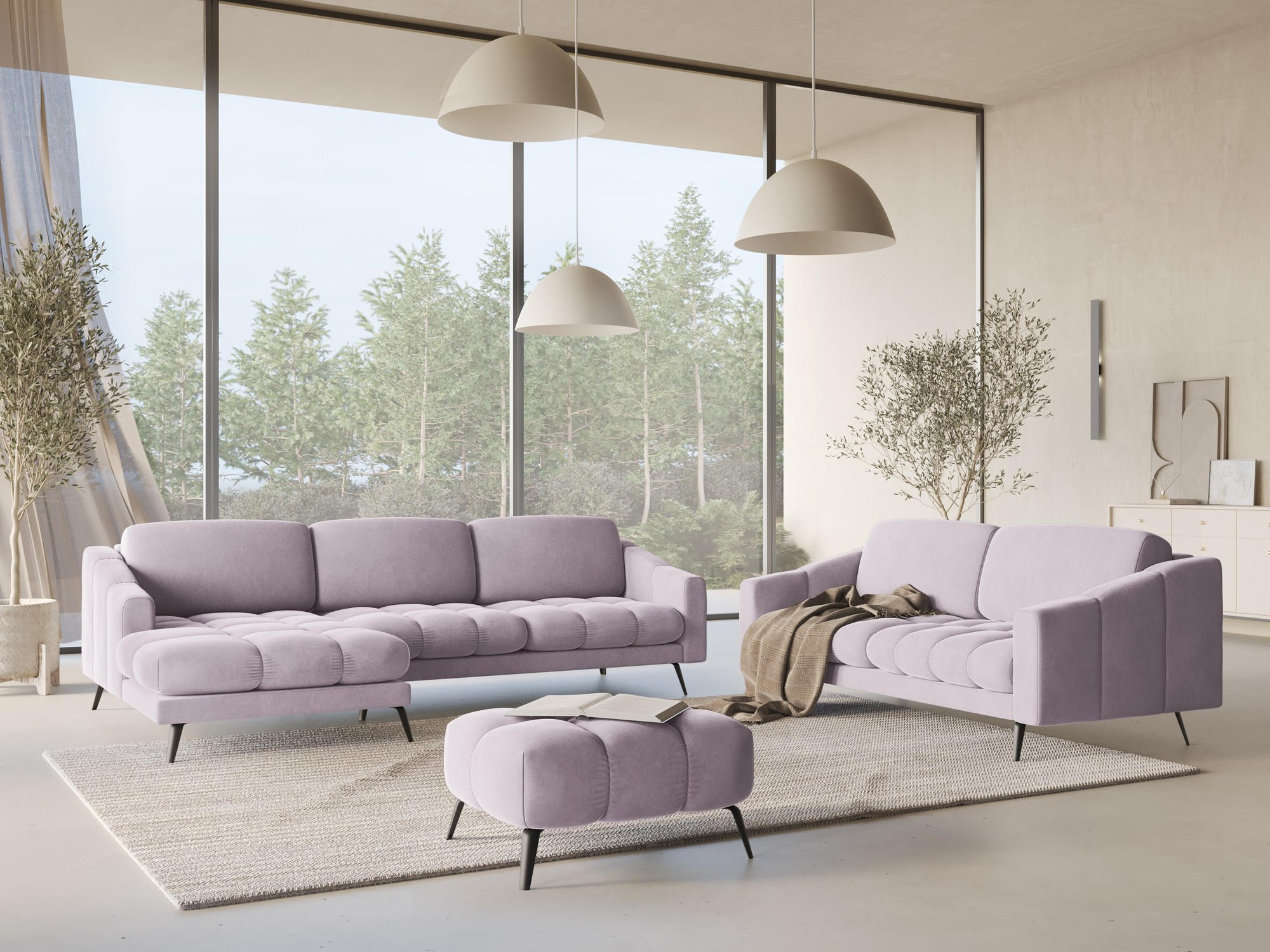 ECKSOFA Links Samt Stoff Violett - Lila/Flieder, Textil/Metall (160/264cm) - Makamii