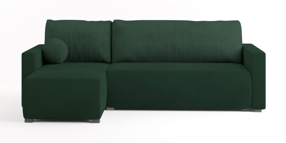 ECKSOFA SORGE Grün Plüsch-Stoff mit Schlaffunktion - Grün, Holz (220/143cm) - MASSENO