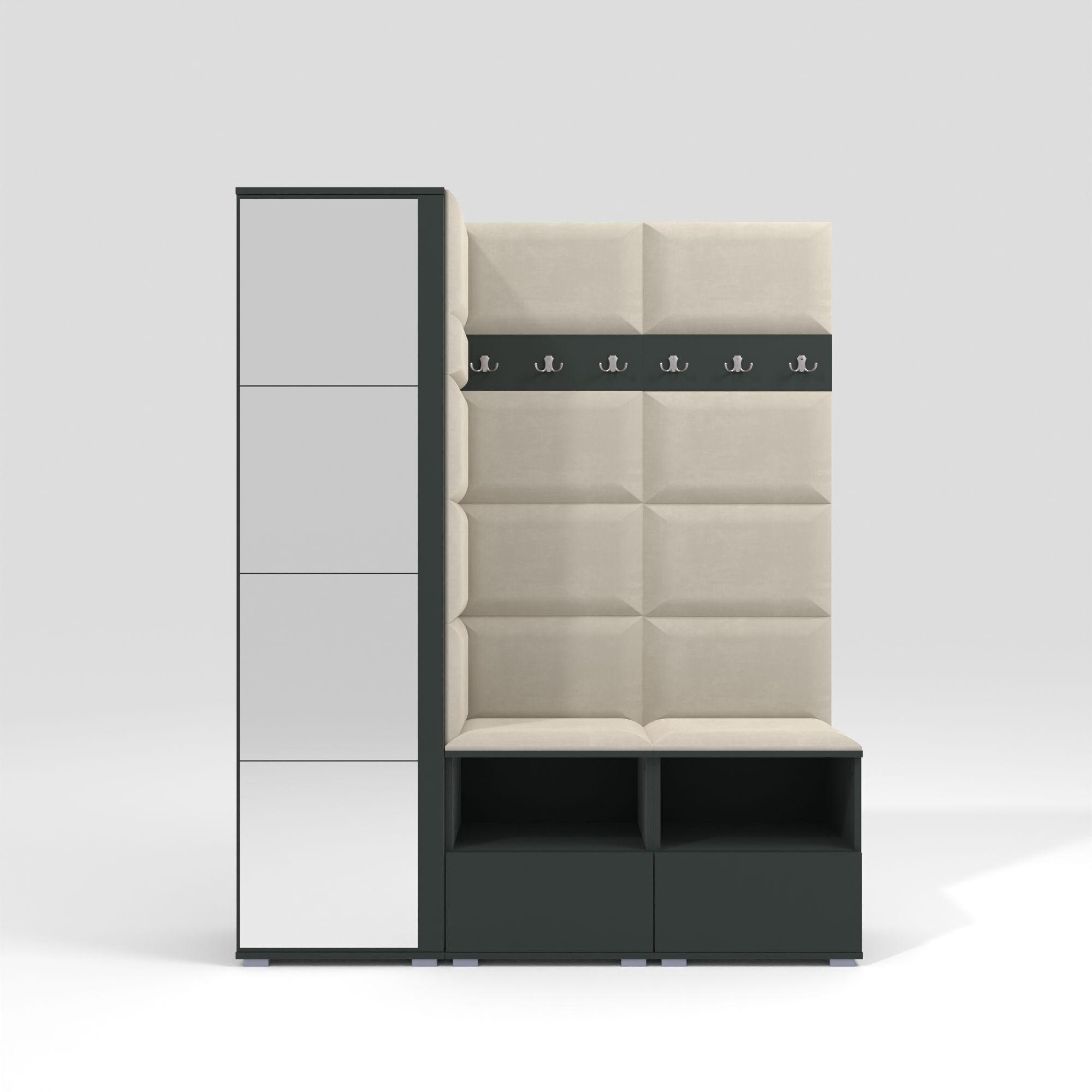 GARDEROBEN-SET Nela II mit Spiegel 150/187/40 - Silberfarben/Creme, Holzwerkstoff/Kunststoff (150/187/40cm)