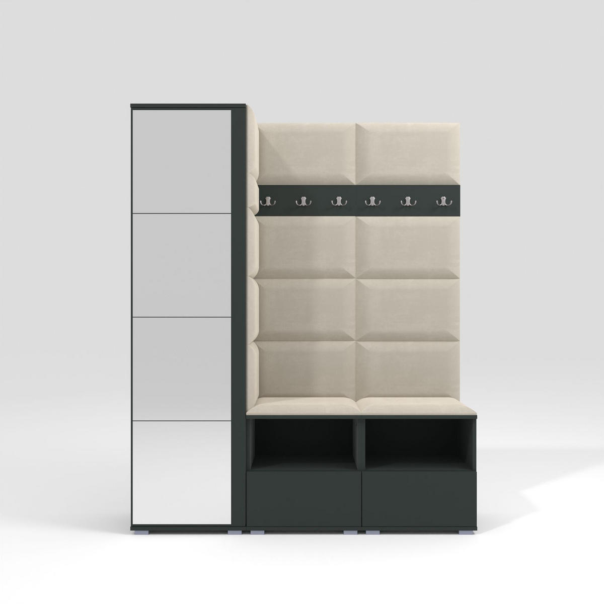 GARDEROBEN-SET Nela II mit Spiegel 150/187/40 - Silberfarben/Creme, Holzwerkstoff/Kunststoff (150/187/40cm)