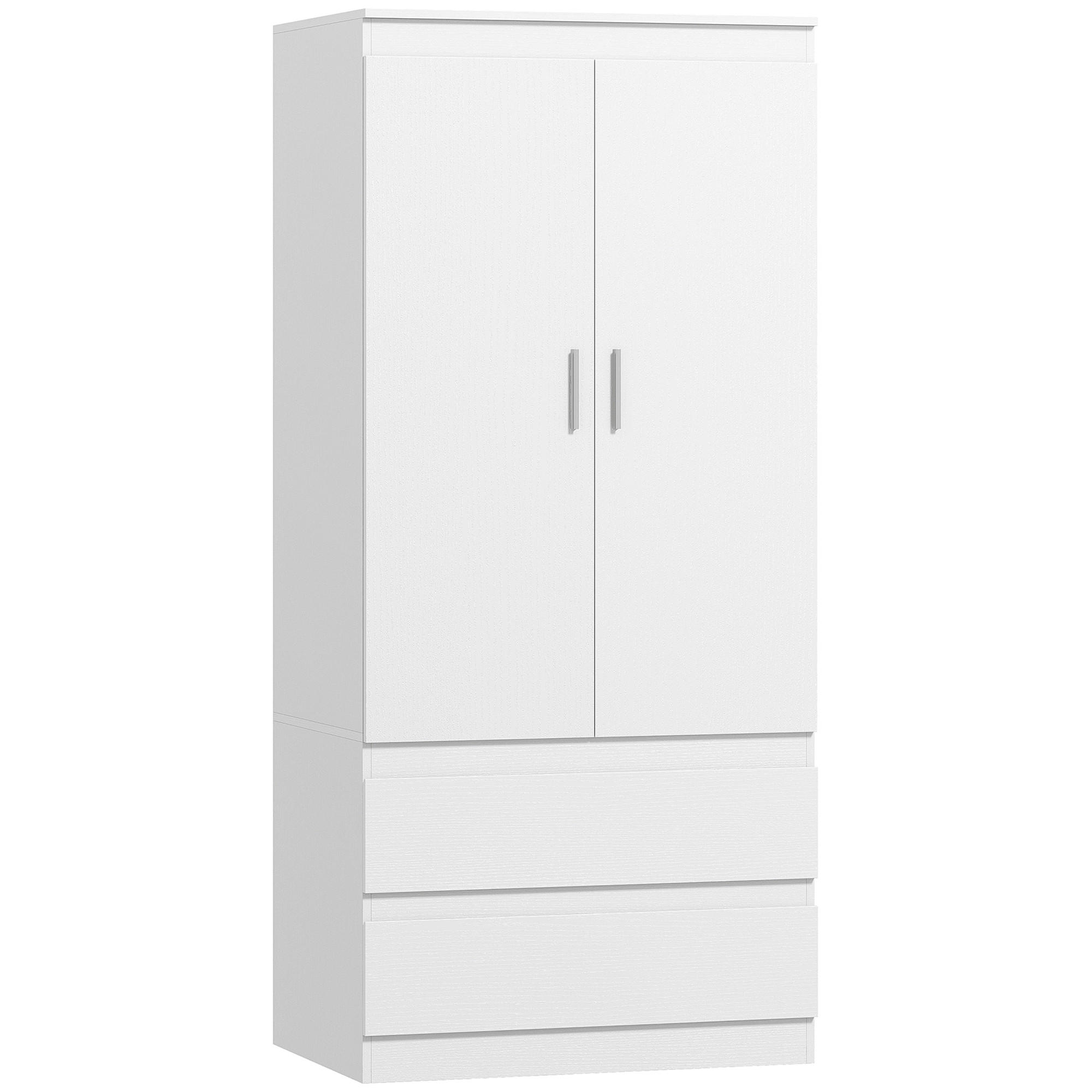 KLEIDERSCHRANK mit 2 Soft-Close-Türen Garderobenschrank mit 2 Schubladen Weiß - Weiß, Holzwerkstoff (55/177.5/80cm) - HOMCOM