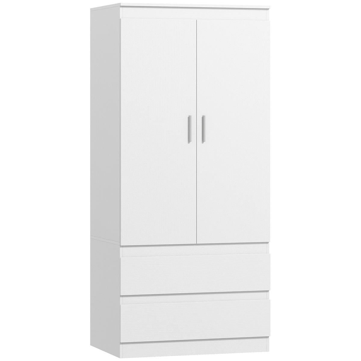 KLEIDERSCHRANK mit 2 Soft-Close-Türen Garderobenschrank mit 2 Schubladen Weiß - Weiß, Holzwerkstoff (55/177.5/80cm) - HOMCOM