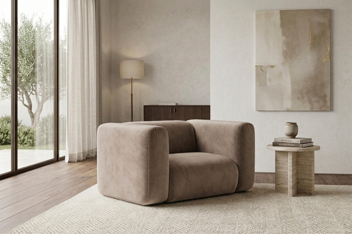 WOHNZIMMERSESSEL Aus Velvet-Stoff Bluvel, Latte, GRETA - Hellbraun, Holz (137/70/89cm) - Kaiser Möbel