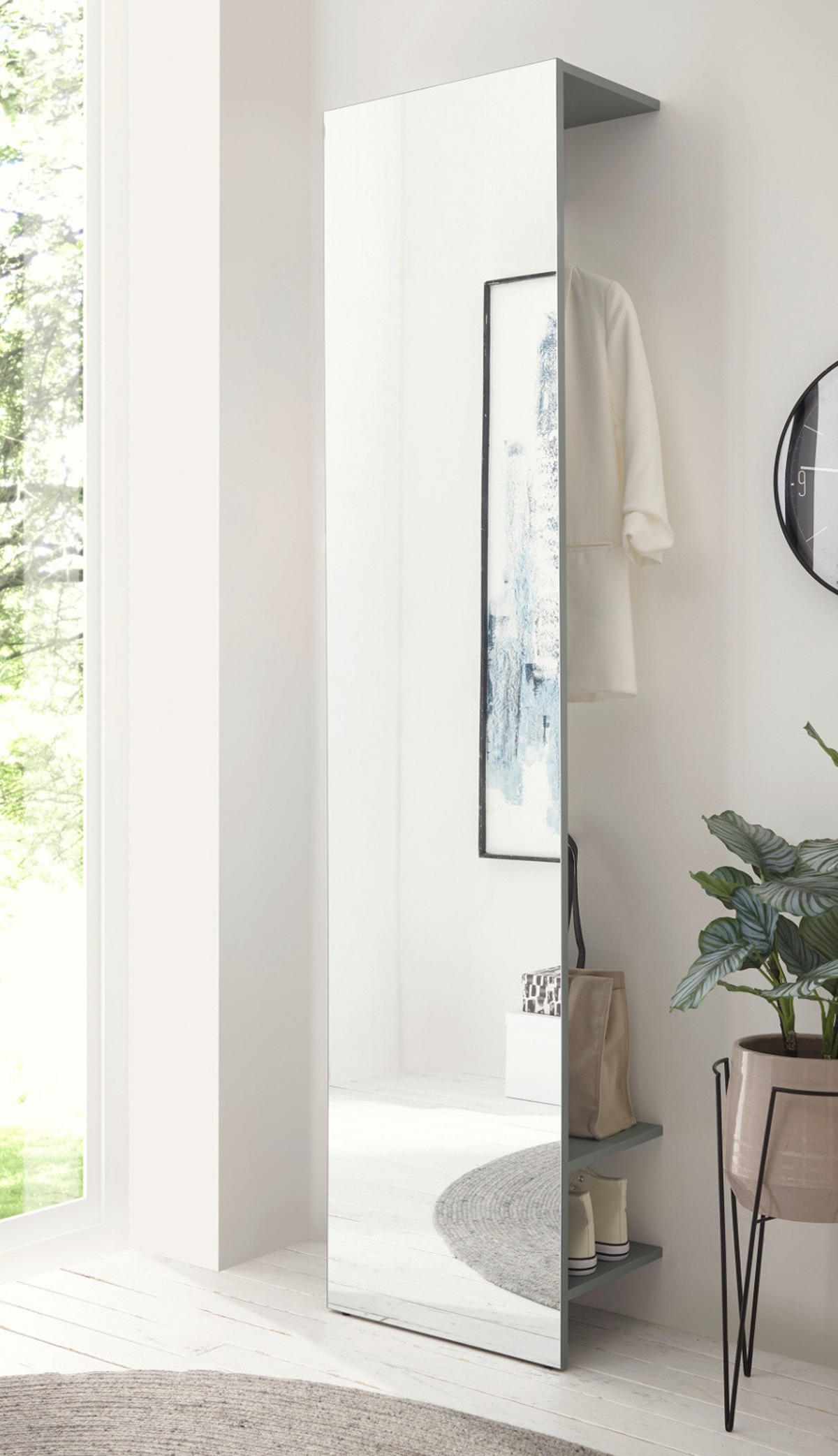 GARDEROBE in Salbei Kompaktgarderobe mit Spiegel 50 x 200 cm Center - Salbeigrün, Glas/Holzwerkstoff (50/200/30cm) - Furn.Design