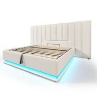 STAURAUMBETT 180/200 cm DE-00809, in Beige, App-LED und Hydraulik - Beige, Metall (180/200cm) - ComfortXL