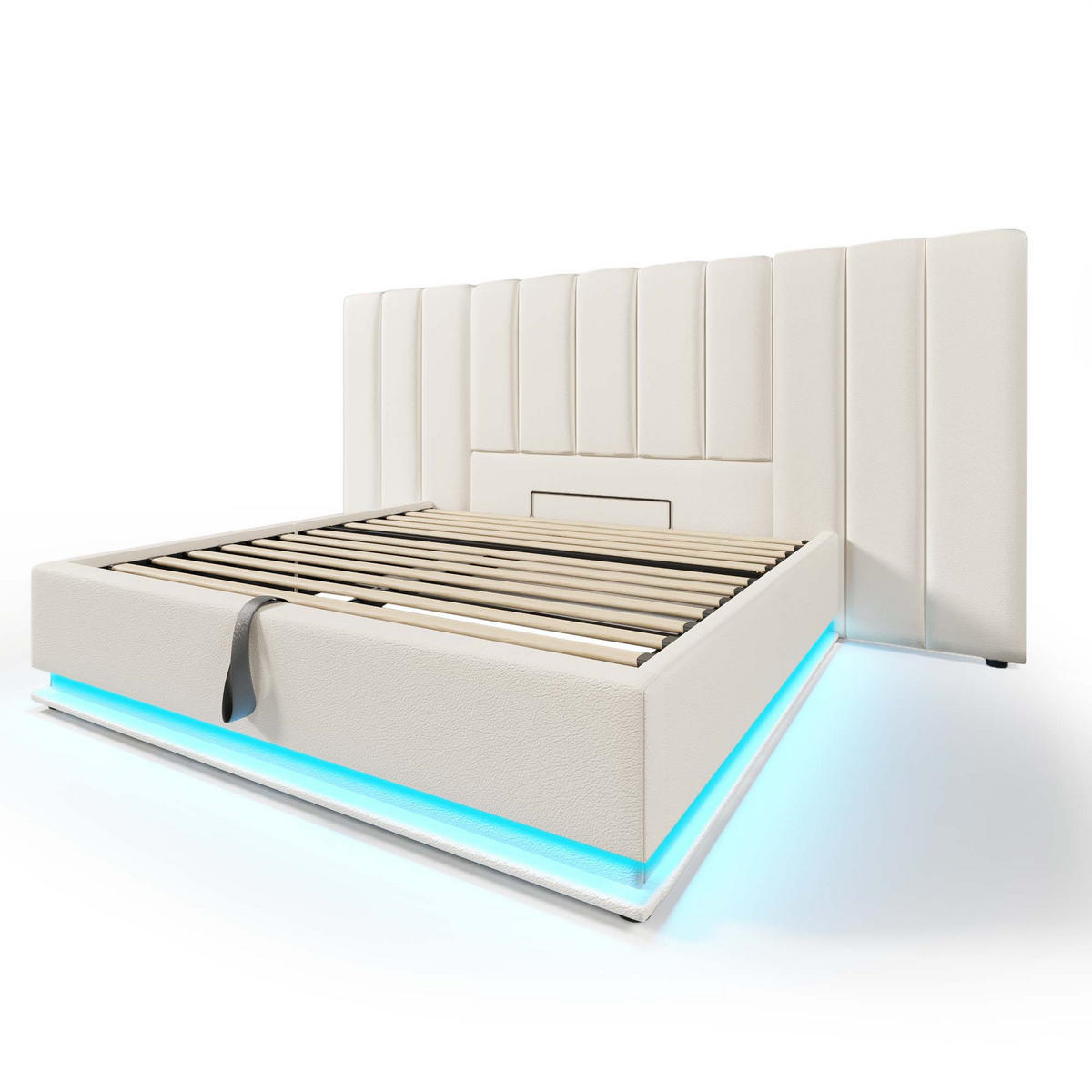 POLSTERBETT 180/200 cm Weiß Stauraumbett mit App Control LED und USB-C - Weiß, Kunststoff (180/200cm) - OKWISH