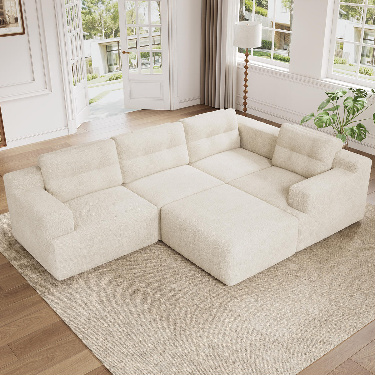 WOHNLANDSCHAFT 252/180/82 cm Beige mit 1 Fußhocker - Beige, Textil (252/82/180cm) - Oxeza