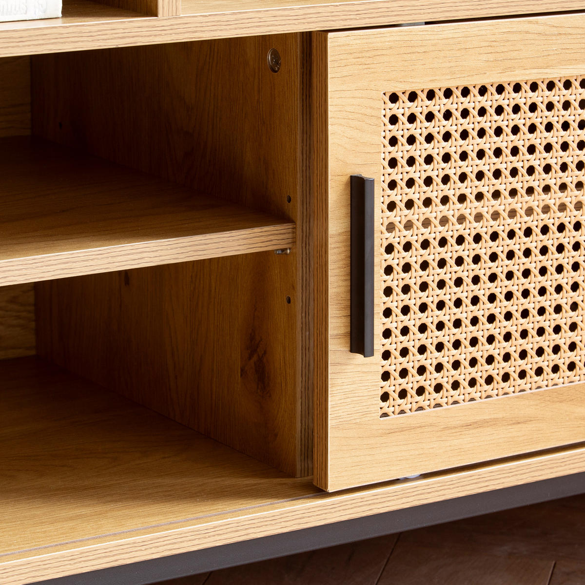 SCHUHBANK – Eiche-Dekor, 120x75,5x40 cm, Rattan-Elemente, Sitzbank gepolstert - Schwarz/Braun, Textil/Metall (120/76/40cm) - KADIMA DESIGN
