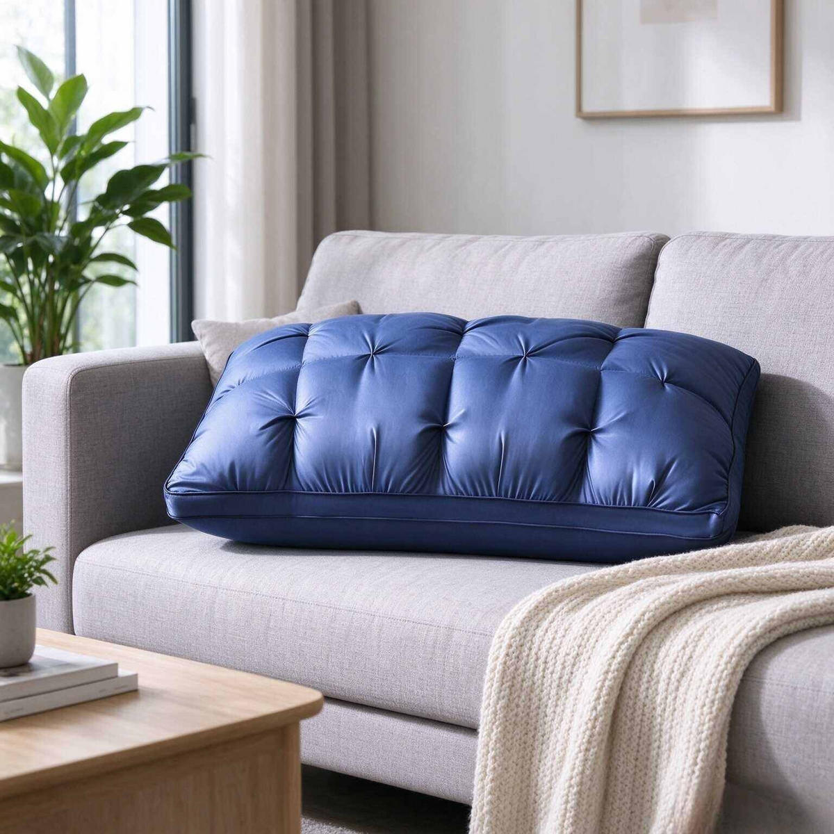 KISSEN – Hohes Kissen – 48 x 74 cm – Dunkelblau - Dunkelblau, Textil (74/48cm)