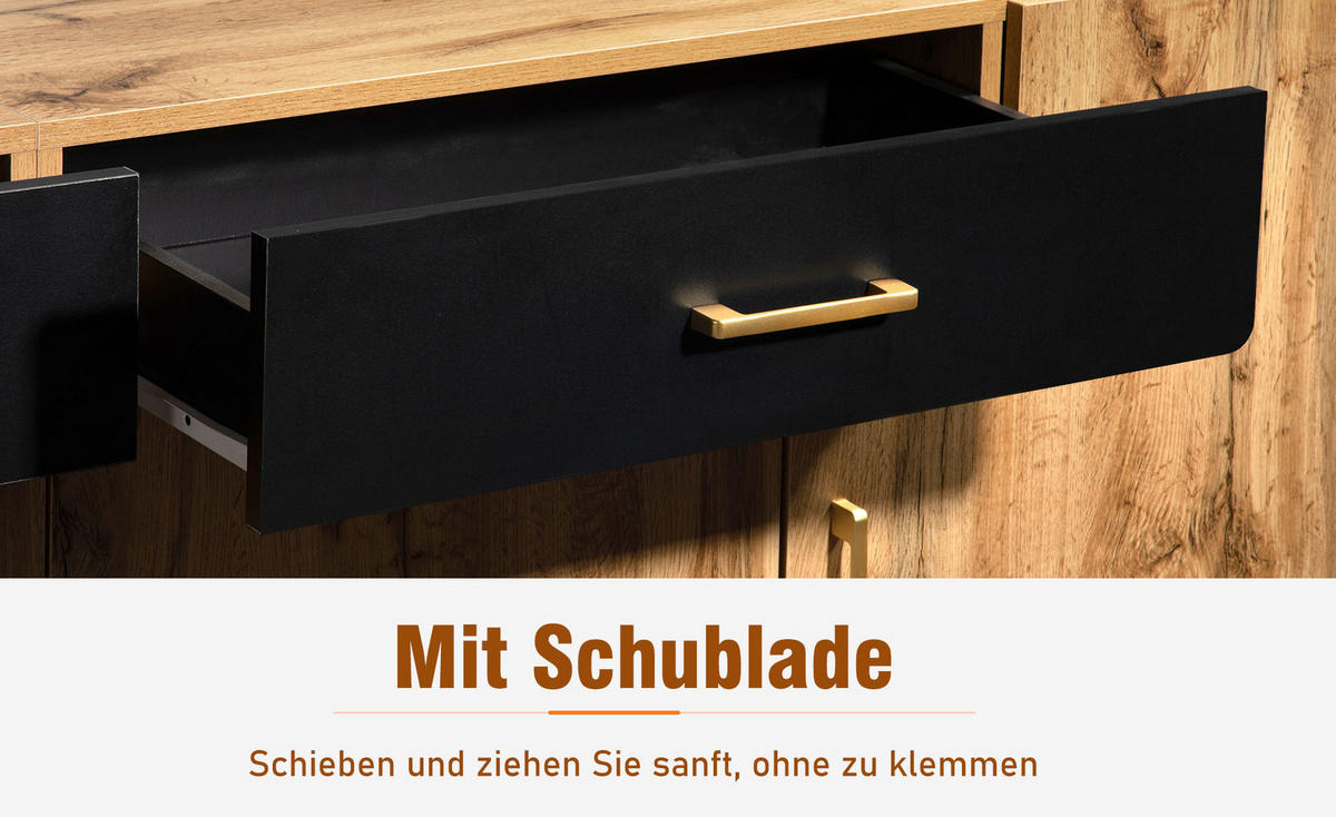 SIDEBOARD Holz- und Schwarzoptik 208/39,5/80 cm - Braun, Holzwerkstoff (39.5/80/208cm) - Urban Meuble