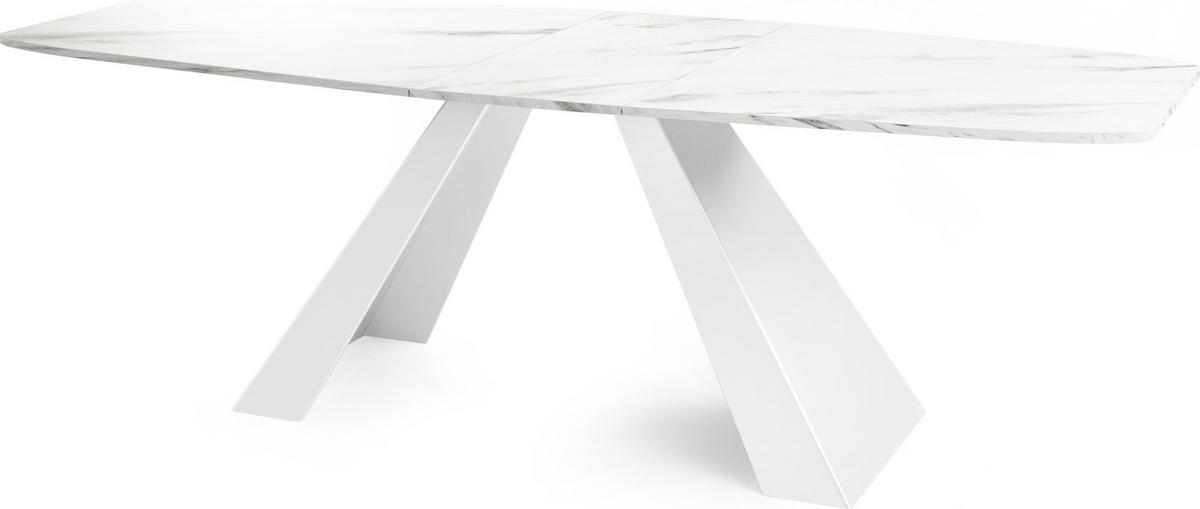 ESSTISCH Monte Weiß rechteckig ausziehbar, Marmor Weiß 180-220/90/76 cm - Ecru/Weiß, Holzwerkstoff/Metall (90/218/76cm) - WFL GROUP