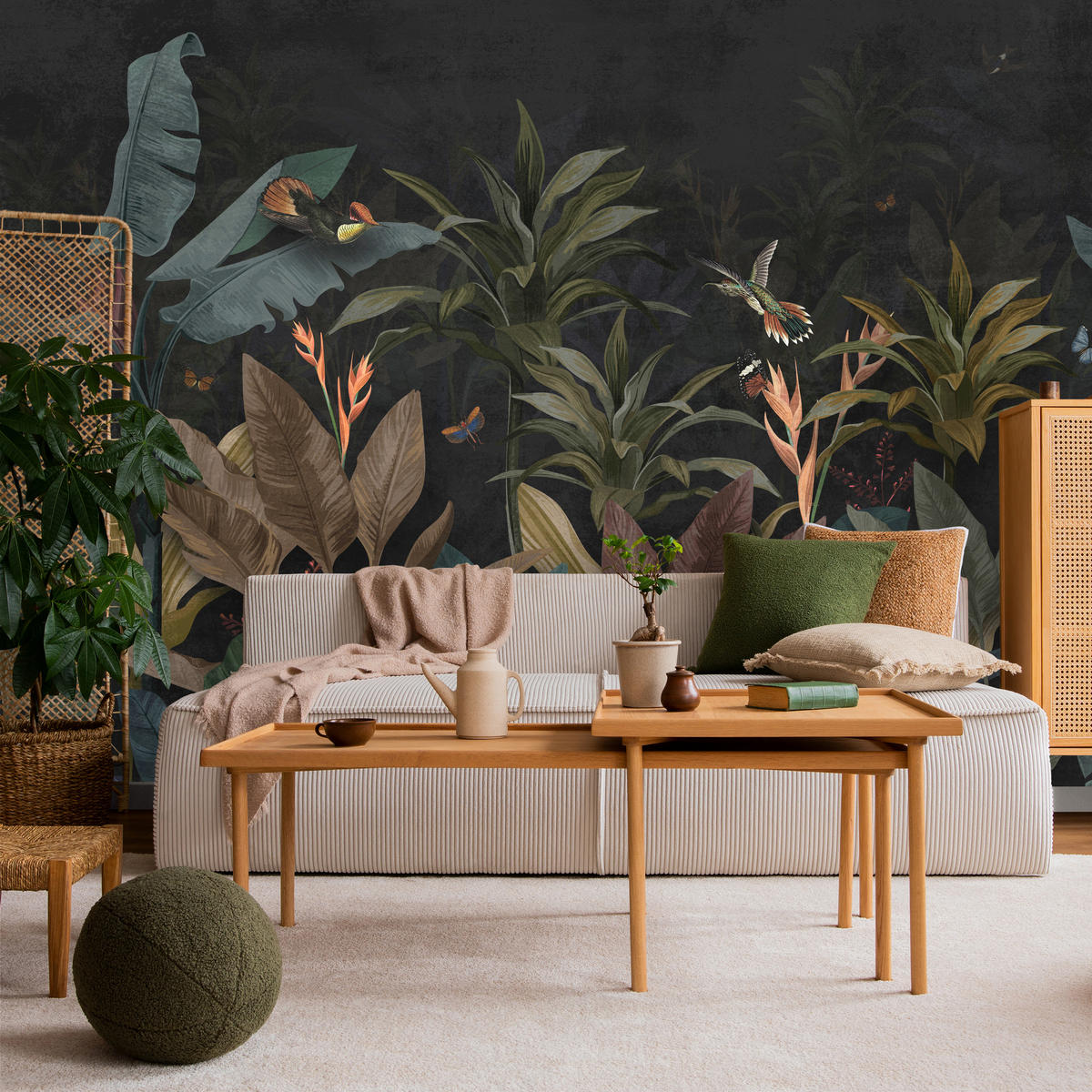 FOTOTAPETA Exotické Palmové Listy Tmavé Pozadie Hmyz Tropická 450 x 315 cm - oranžová/hnedá, papier (450/315cm) - Muralo