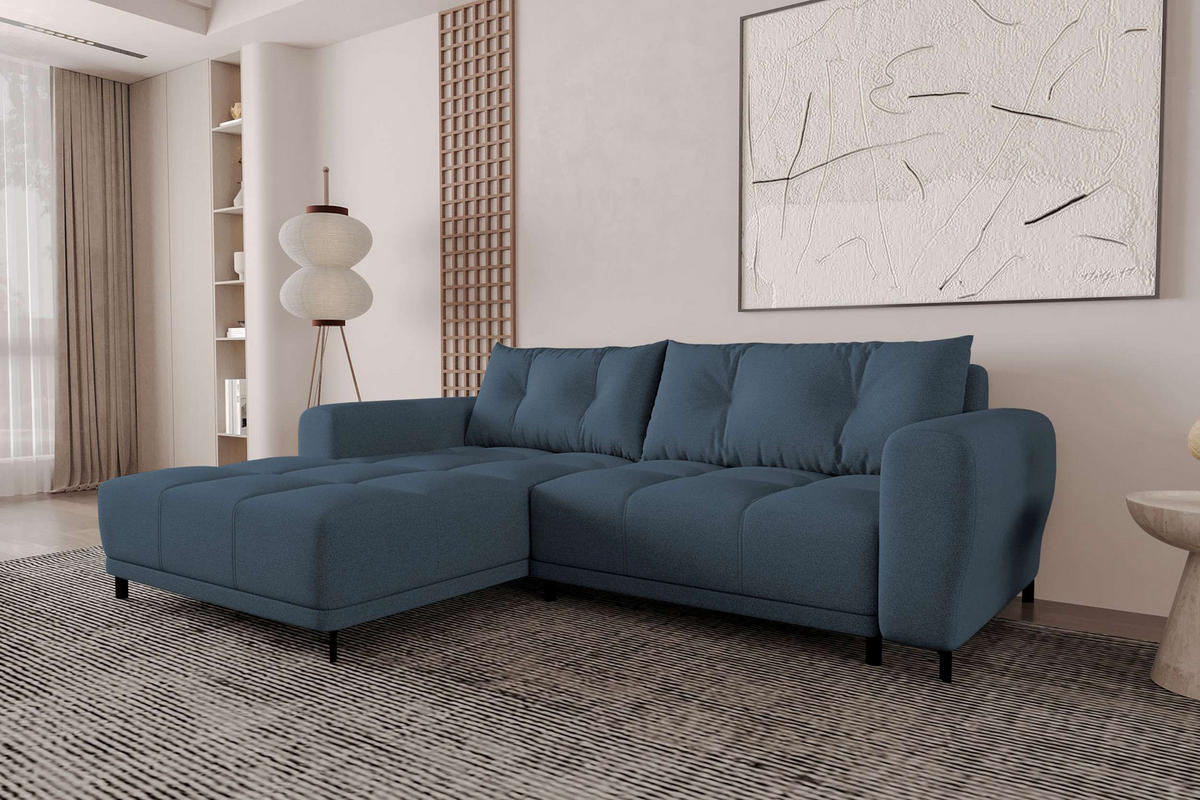 ECKSOFA Massimo Strukturstoff Dunkelblau inkl. Schlaffunktion Links - Schwarz/Dunkelblau, Textil/Metall (246/177cm) - 99rooms