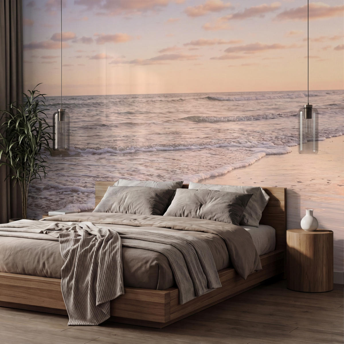 TAPETE - Strand - Brandung - Wolken - 350x240 cm - Hellrosa, Papier (350/240cm) - OnlyWow
