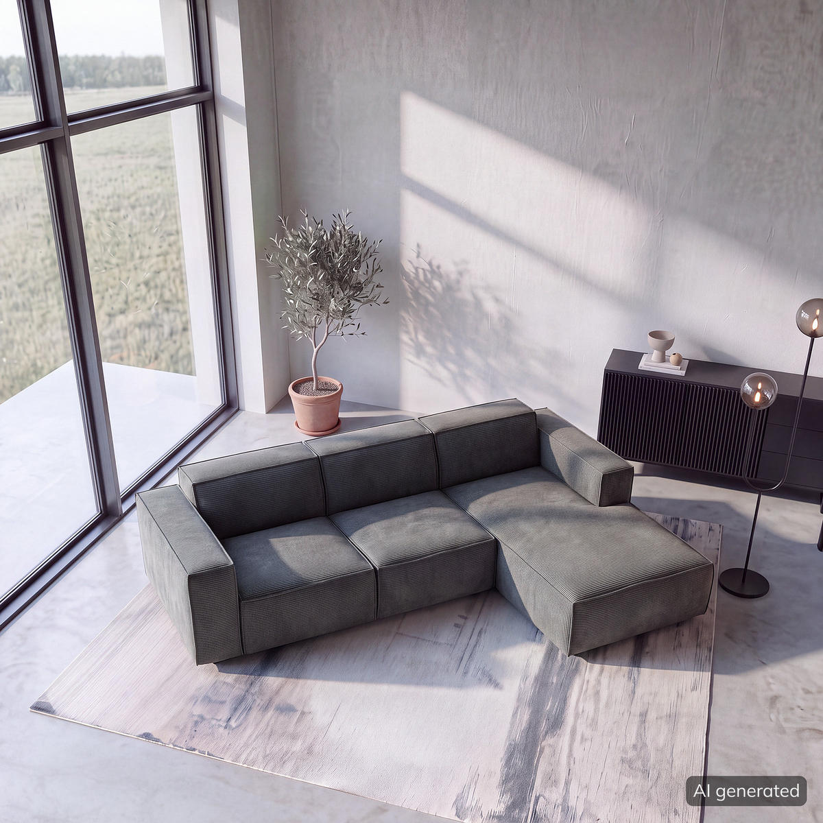 ECKSOFA mit Longchair - Anthrazit/Schwarz, Kunststoff/Textil (260/177cm) - home24