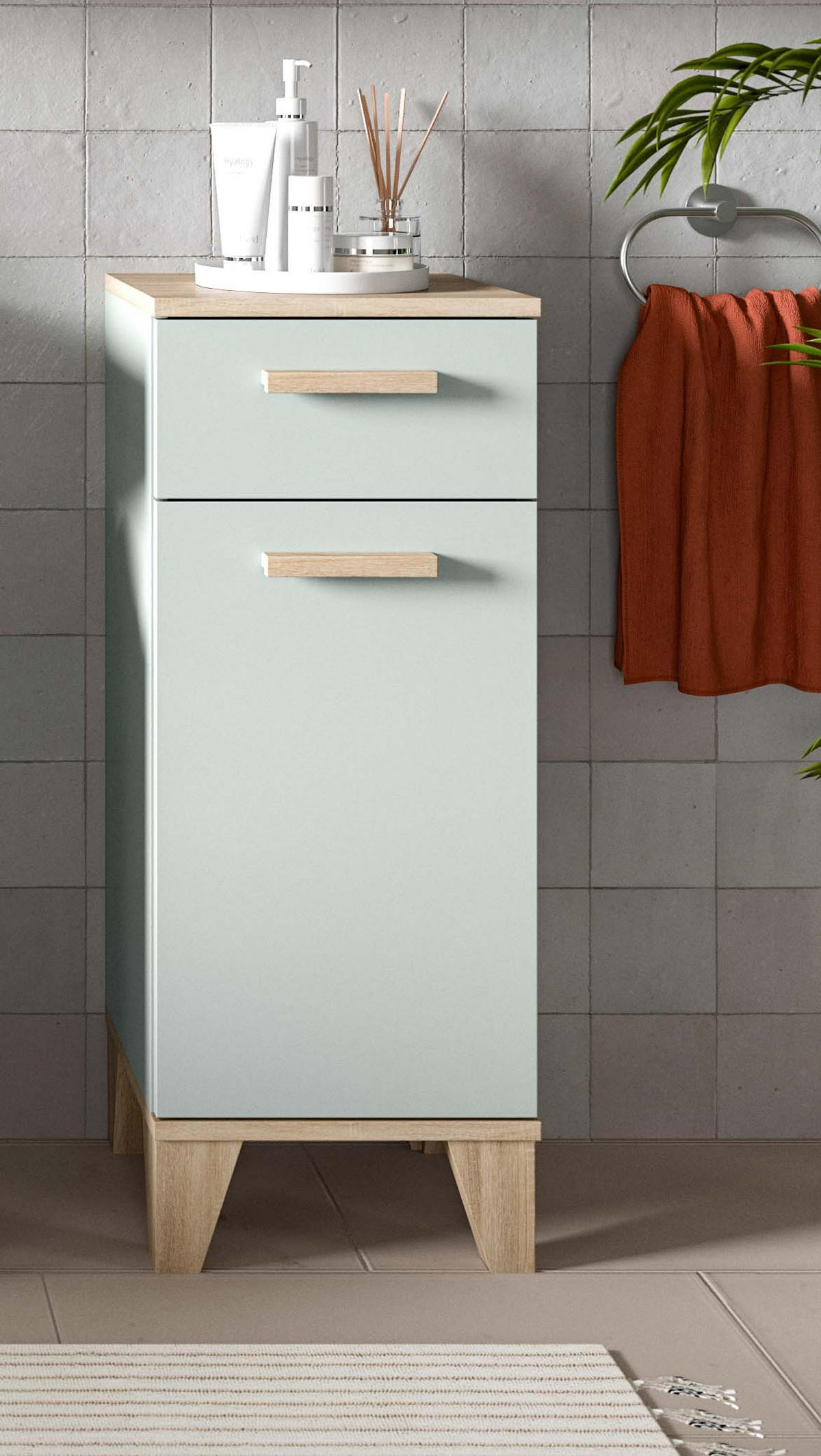 BADSCHRANK halbhoch STAR (B/H/T: ca. 34/87/31 cm) in hellgrün/hellgrün - Hellgrün, Holzwerkstoff (34/87/31cm)