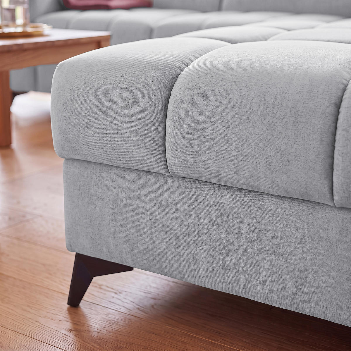 ECKSOFA PUDDING L Rechts mit Schlaffunktion 125x195 Velours Hellgrau - Hellgrau/Schwarz, Holz/Textil (275/203cm) - Muffo