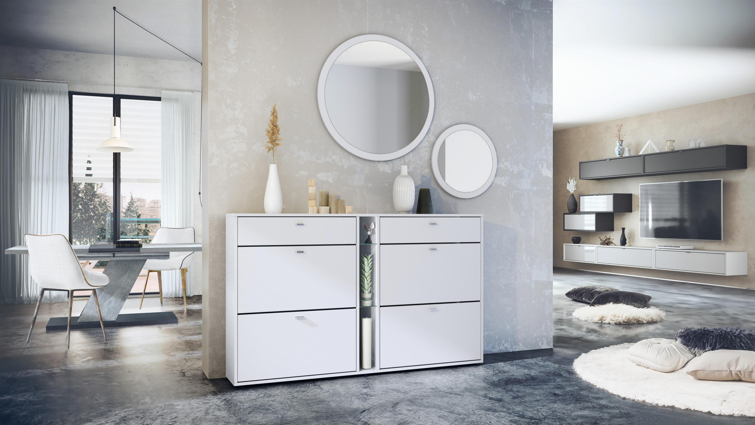 GARDEROBE Florence Weiß matt - Weiß, Holzwerkstoff (155.5/200/28cm) - Vladon