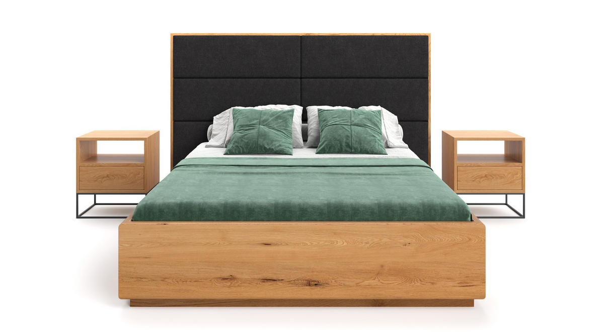 MASSIVHOLZBETT Dome aus Eiche mit Bettkasten 180x220 cm, Storm 99 (Schwarz) - Eichefarben/Braun, Holz (180/220cm) - Danzz