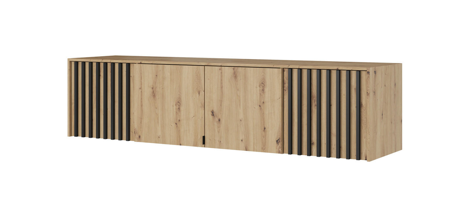 SCHRANKAUFSATZ STILO 4D 206 cm (Artisan Eiche, Schwarze Lamellen, 4 Türen, Metallgriffe) - Schwarz/Eiche Artisan, Holz/Holzwerkstoff (206/50/51cm) - Ravio