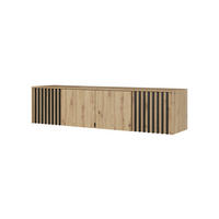 SCHRANKAUFSATZ STILO 4D 206 cm (Artisan Eiche, Schwarze Lamellen, 4 Türen, Metallgriffe) - Schwarz/Eiche Artisan, Holz/Holzwerkstoff (206/50/51cm) - Ravio