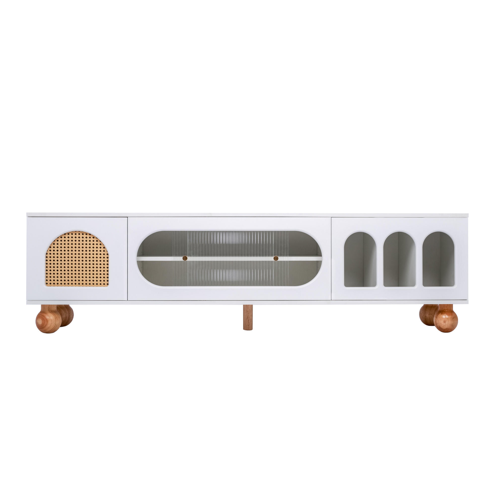 TV-ELEMENT mit Glasschiebetür 170 x 47 x 37 cm Weiß Holzoptik - Weiß, Holzwerkstoff (37/47/170cm) - Beauniv