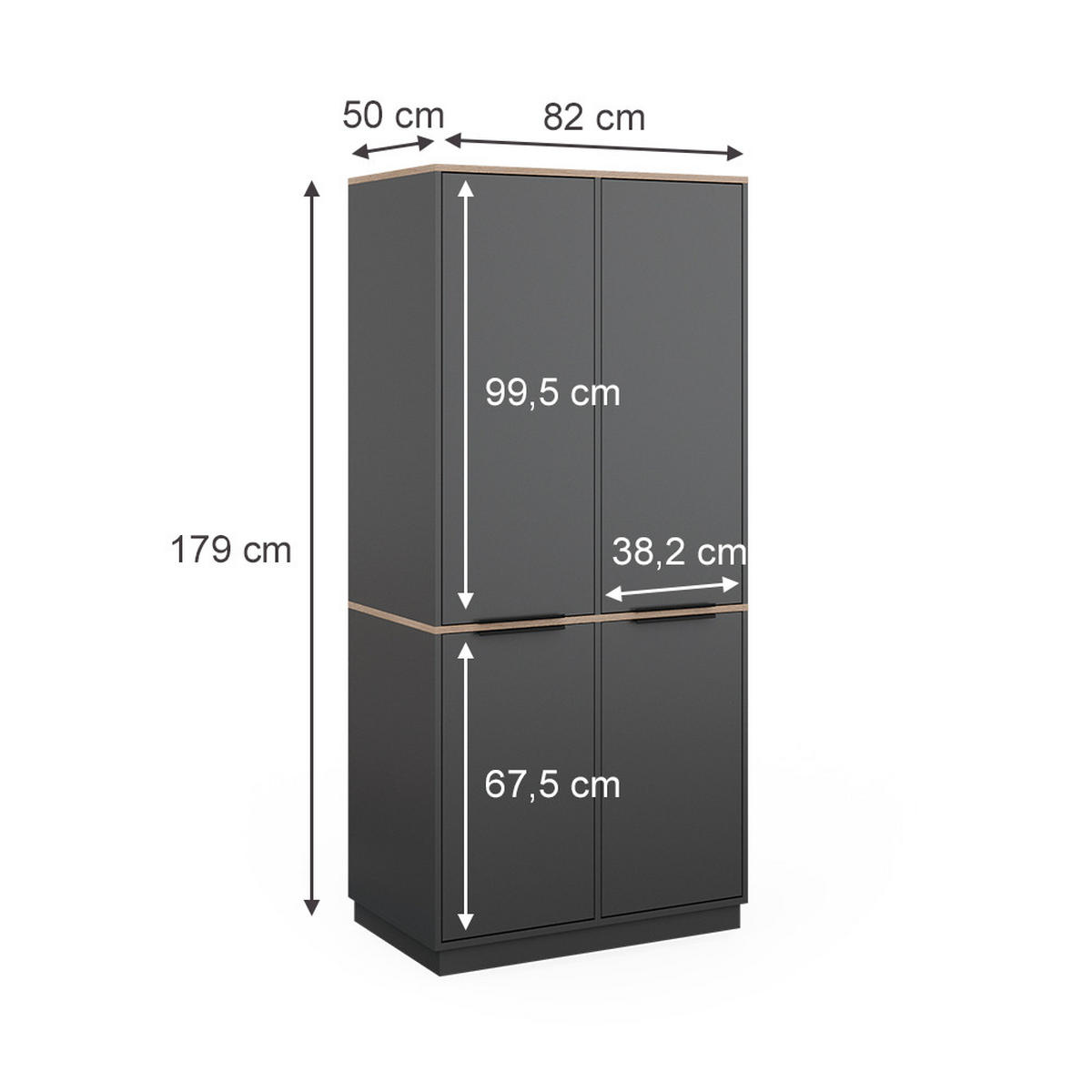 KLEIDERSCHRANK Betti Anthrazit 82 x 179 cm mit 4 Türen - Anthrazit/Sonoma Eiche, Holzwerkstoff (82/179/50cm) - Vicco
