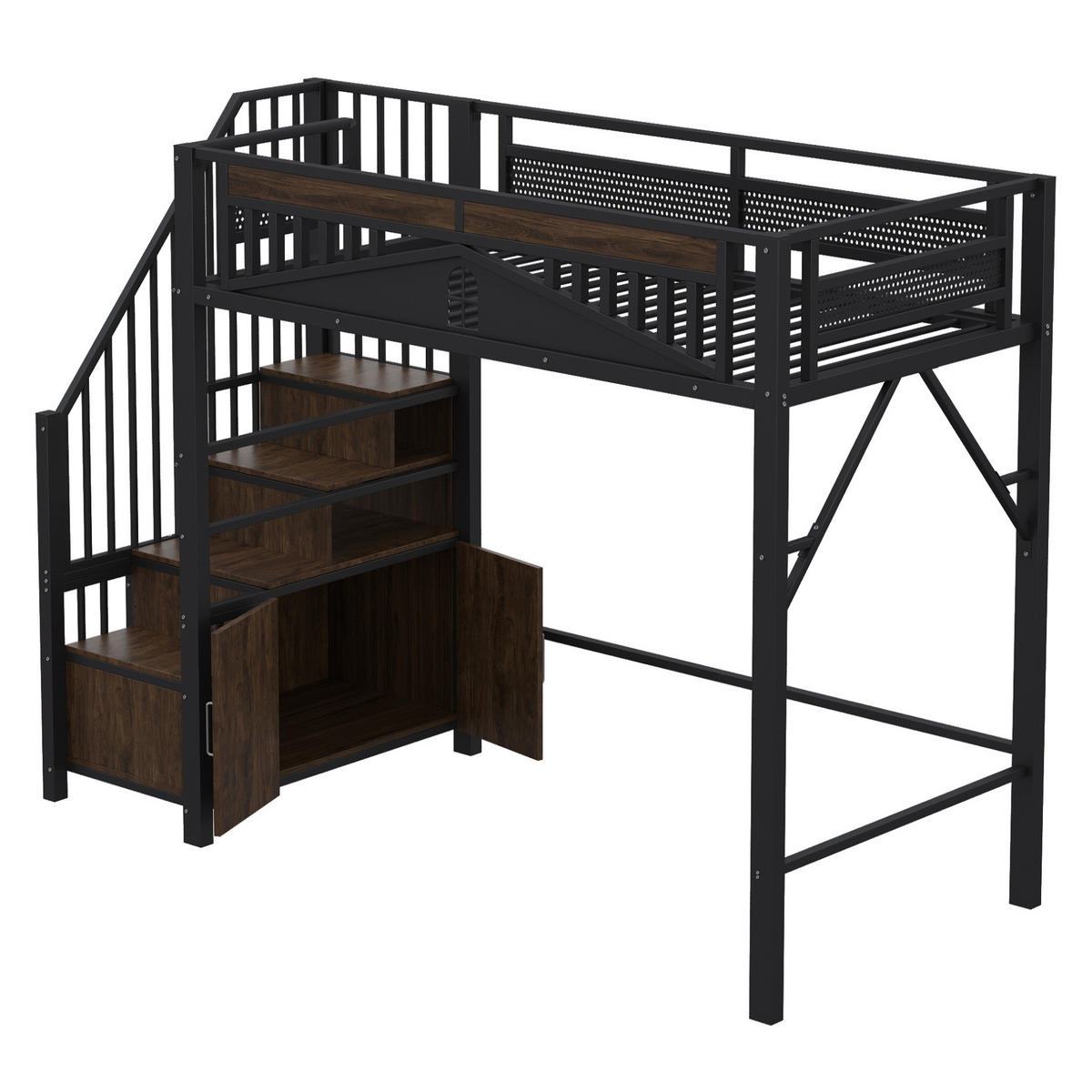 HOCHBETT 90/200 cm aus Metall in Schwarz mit Stauraum und Sicherheitszaun - Schwarz, Metall (90/200cm) - Flora Grace