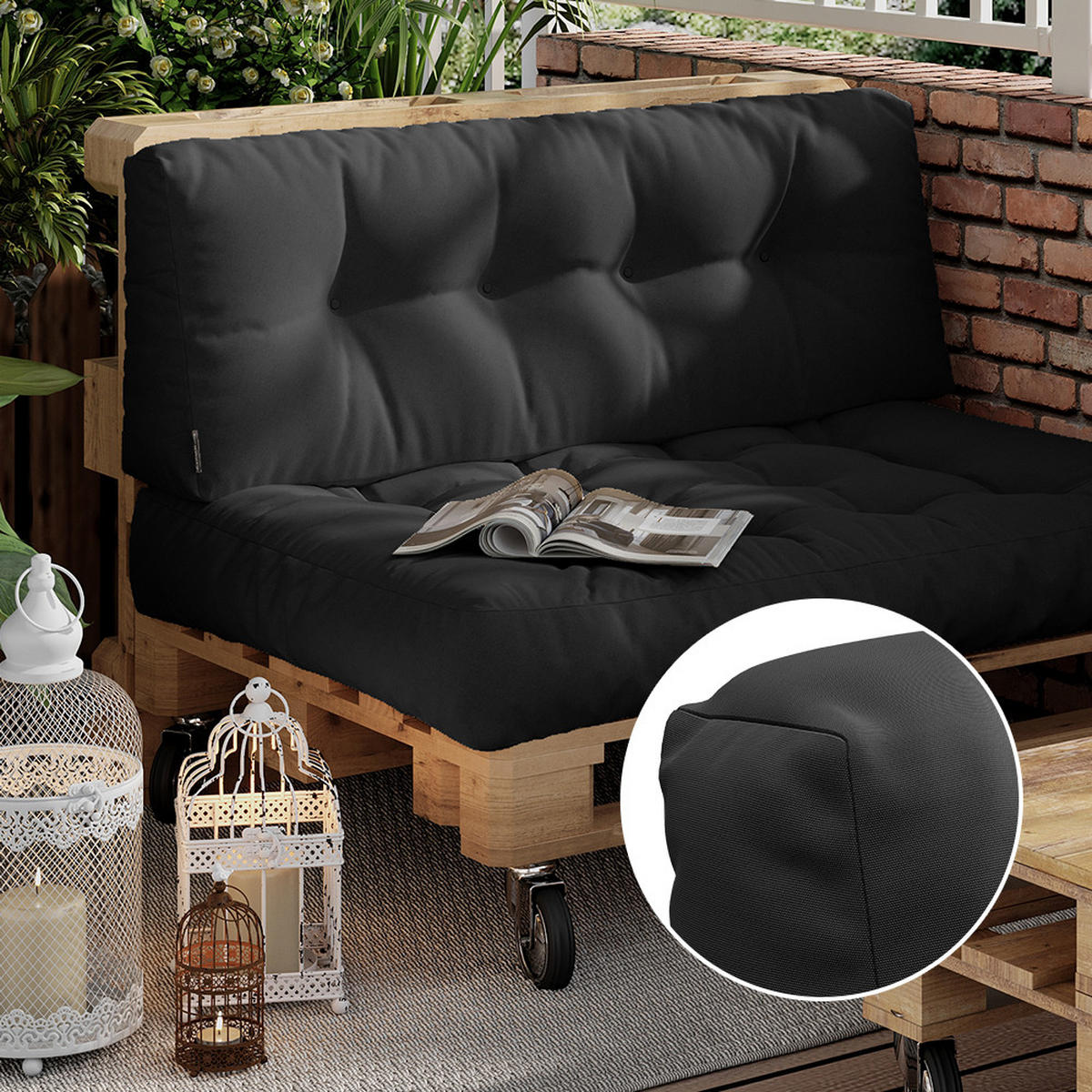 PALETTENKISSEN Ohio Anthrazit 2 Teile, wasserabweisend - Anthrazit, Textil (120/15/80cm) - Vicco