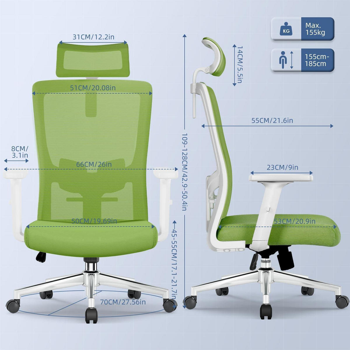 BÜROSTUHL Ergonomisch Grün - Grün, Textil (70/128/70cm)