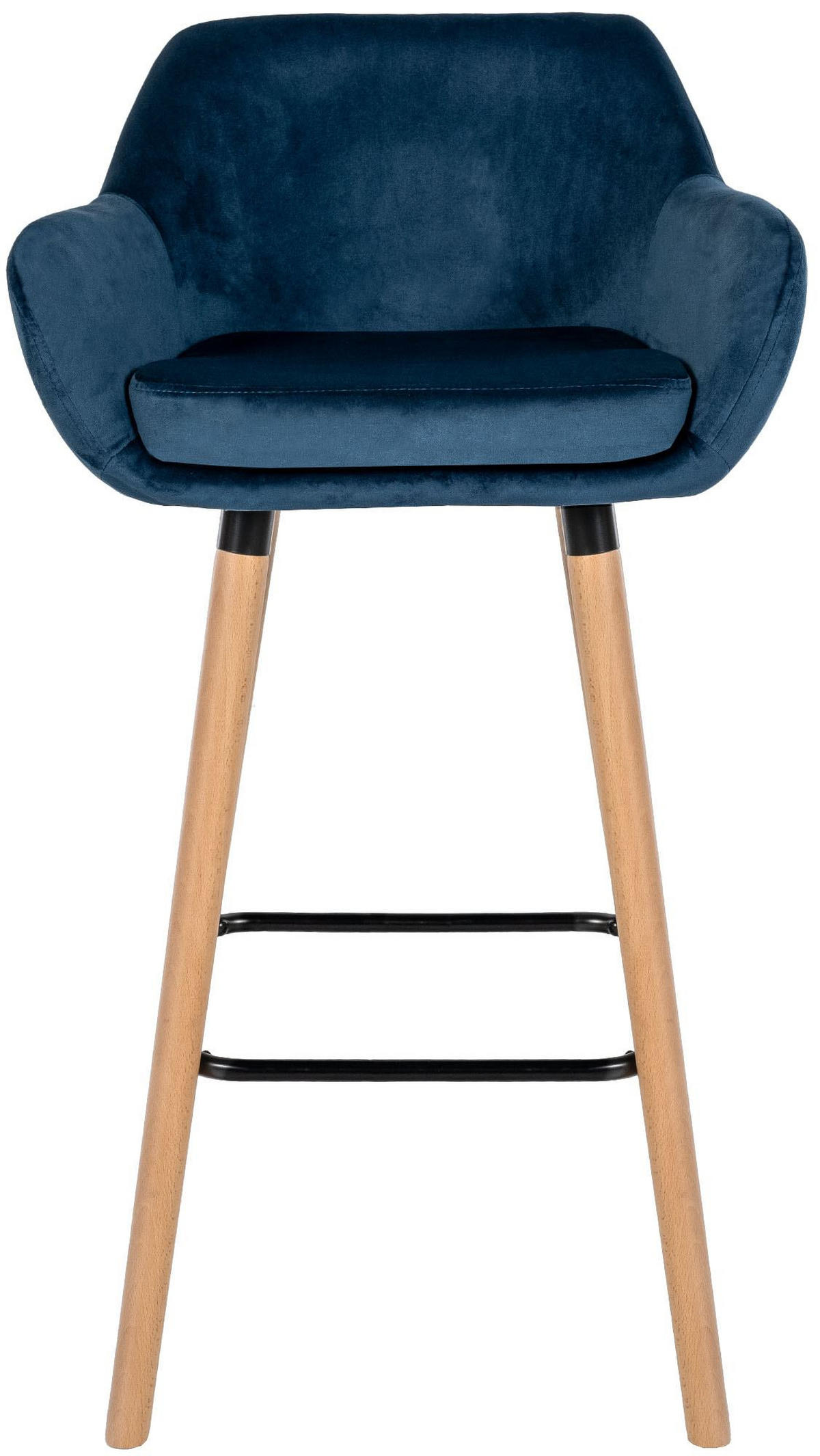 BARHOCKER 2er Set Samt Blau - Blau/Eukalyptusholzfarben, Holz/Textil (51/101/50cm) - CLP