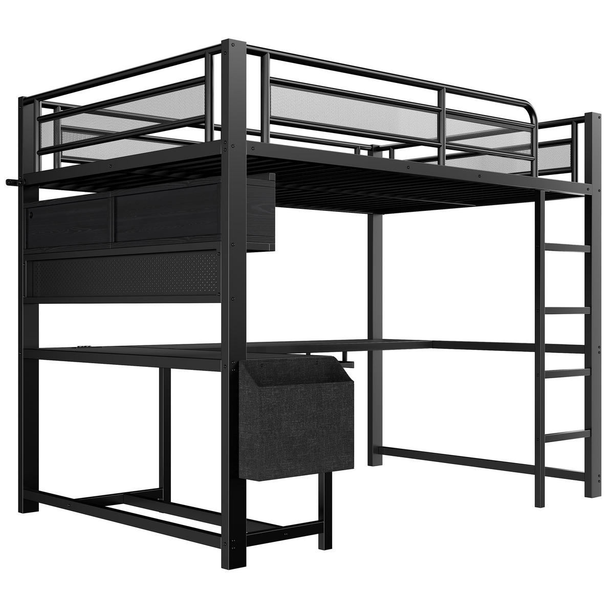 HOCHBETT mit Schreibtisch 140x200 cm MDF Metall Black - Schwarz, Metall (140/200cm) - Meubliv