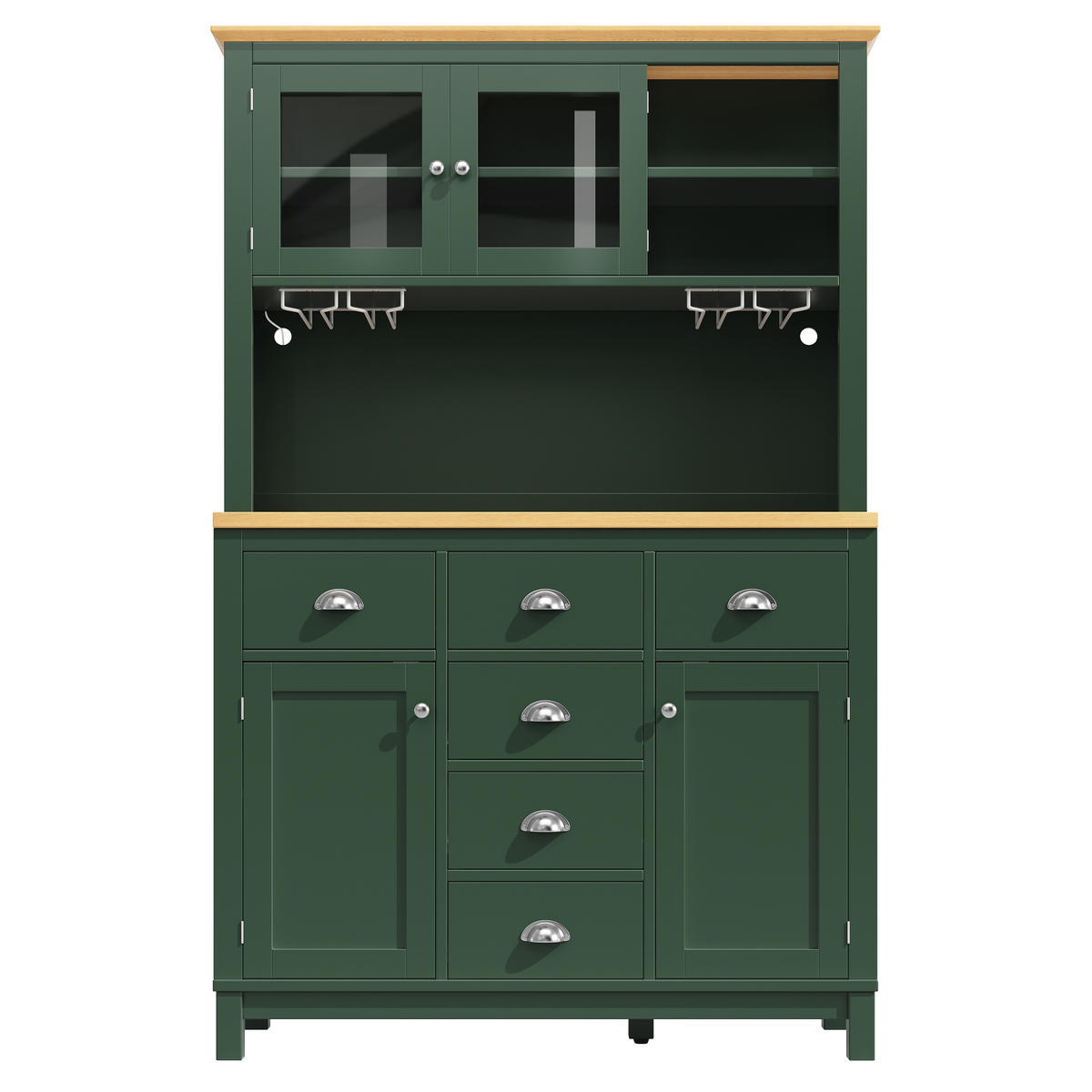 GESCHIRRSCHRANK aus MDF 104x40x180cm in Grün mit LED-Lichtleiste - Grün, Holzwerkstoff (104/180/40cm) - Modfu