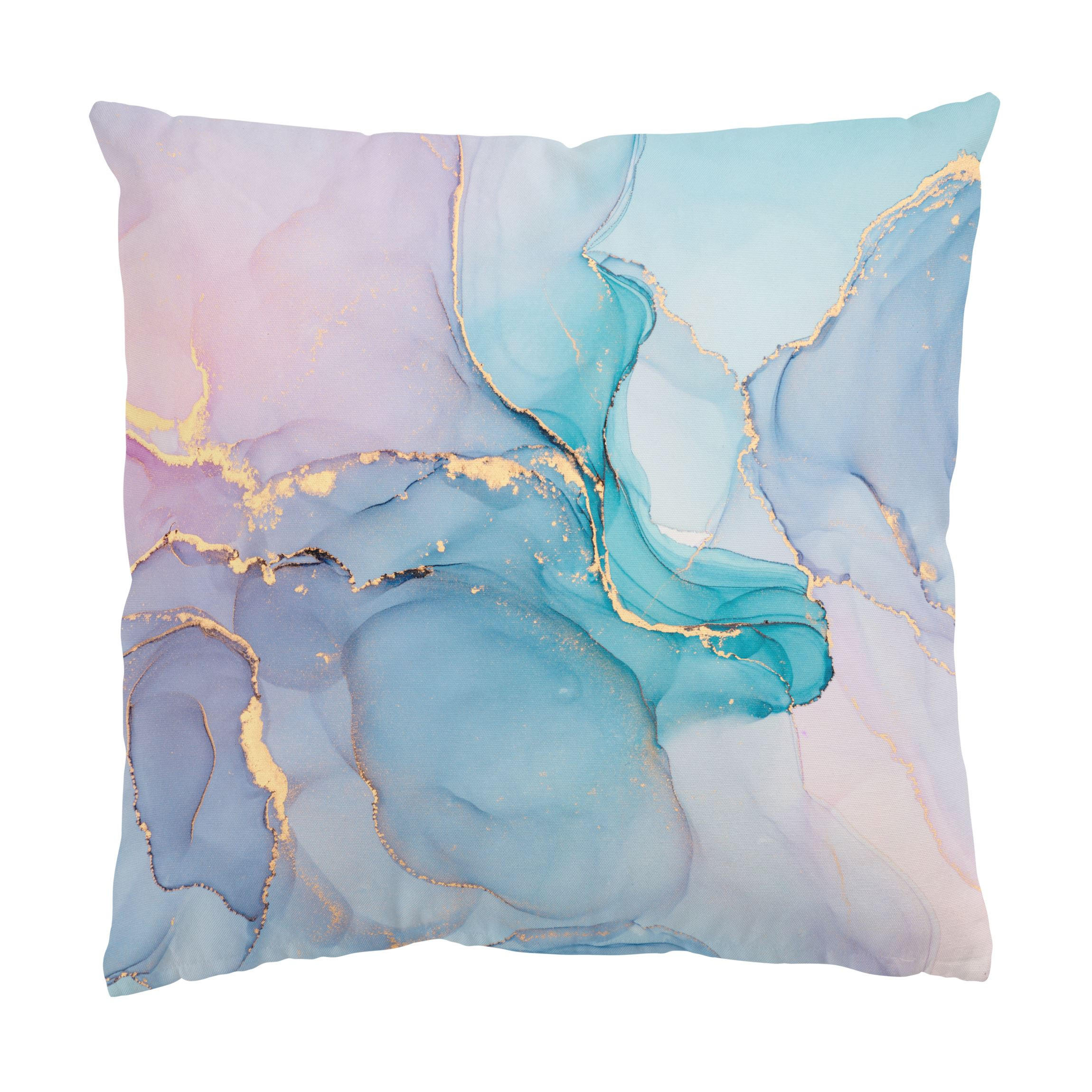 DEKOKISSEN Aquarell Pastell Türkis mit Gold 40/40 cm - Pastellblau, Textil (40/40/10cm) - Bilderwelten