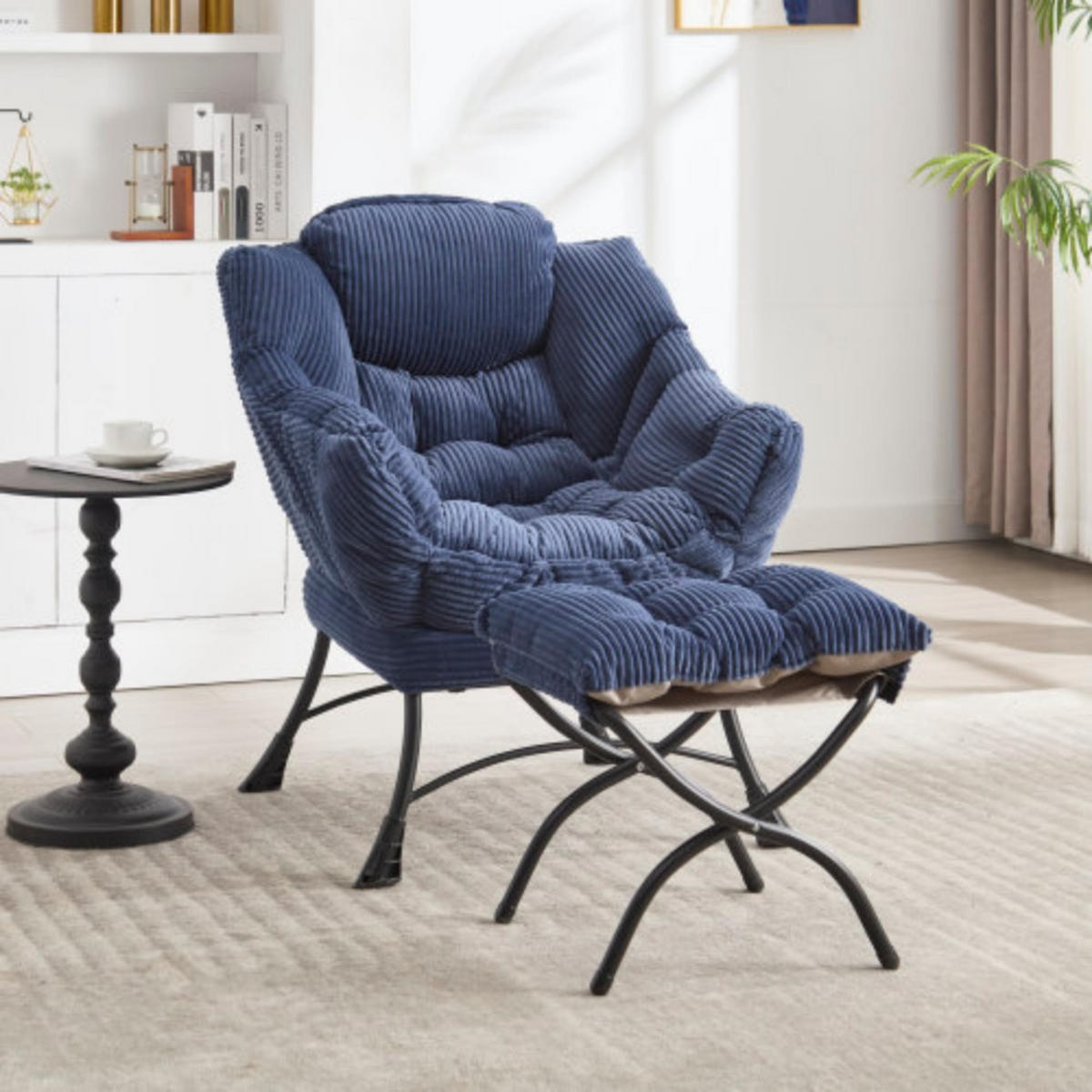 LOUNGESESSEL Relaxsessel mit Hocker,dicke Polsterung,Blau - Blau, Metall (70/95/64cm) - LVHOM