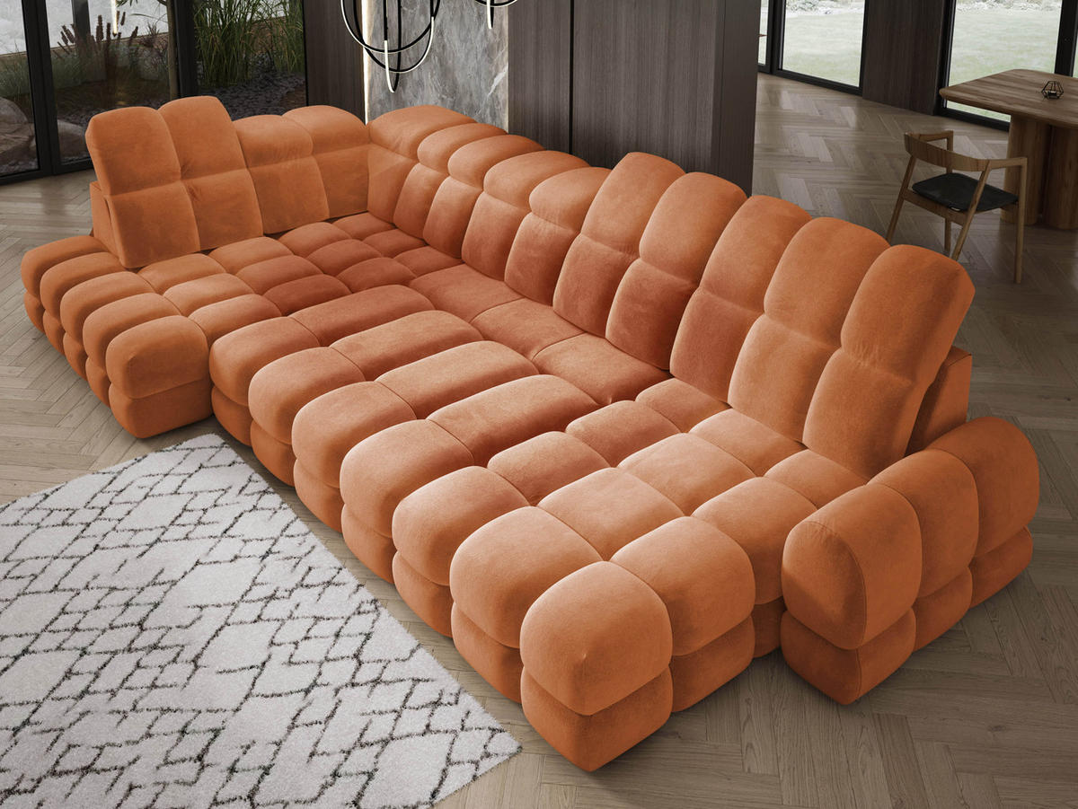 ECKSOFA TOLLO Salvador-stoff U-form 400x217x105 cm orange - Orange, Holz/Textil (400/217cm) - DomoHome