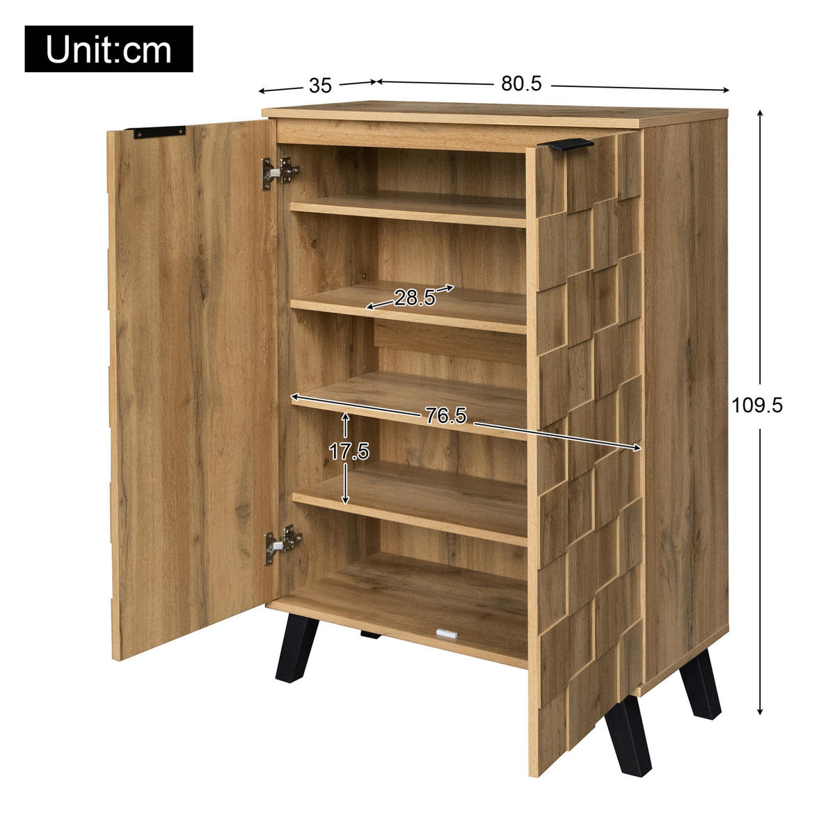SCHUHSCHRANK 80,5/35/109,5 cm in Holzoptik mit 5 Fächern und verstellbaren Böden - Naturfarben, Holzwerkstoff (80.5/109.5/35cm) - Flora Grace