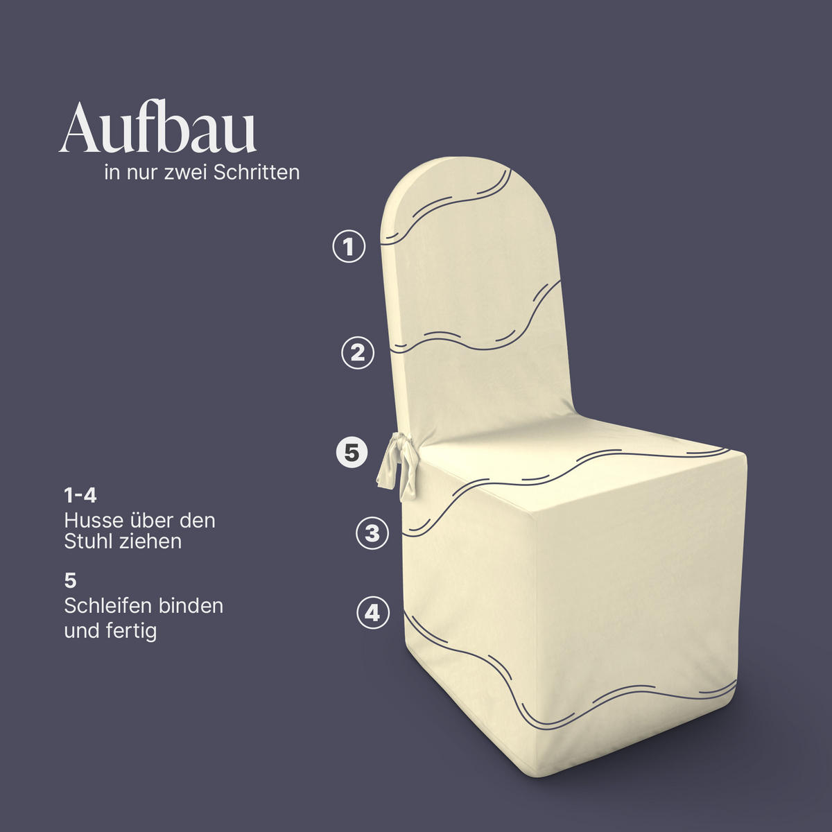 STUHLHUSSE ( Creme ) - Stretchhusse für runde Stuhllehnen - ( 45 cm x 96 cm ) elastischer Bankett Stuhlbezug - Creme, Textil (45/96cm) - Bestlivings