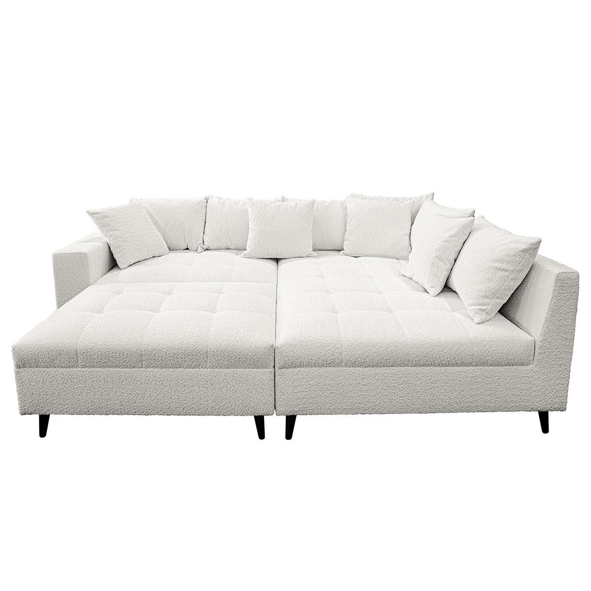 ECKSOFA mit Ottomane und Hocker - Hellgrau/Schwarz, Birkenholz/Textil (247/174cm) - home24