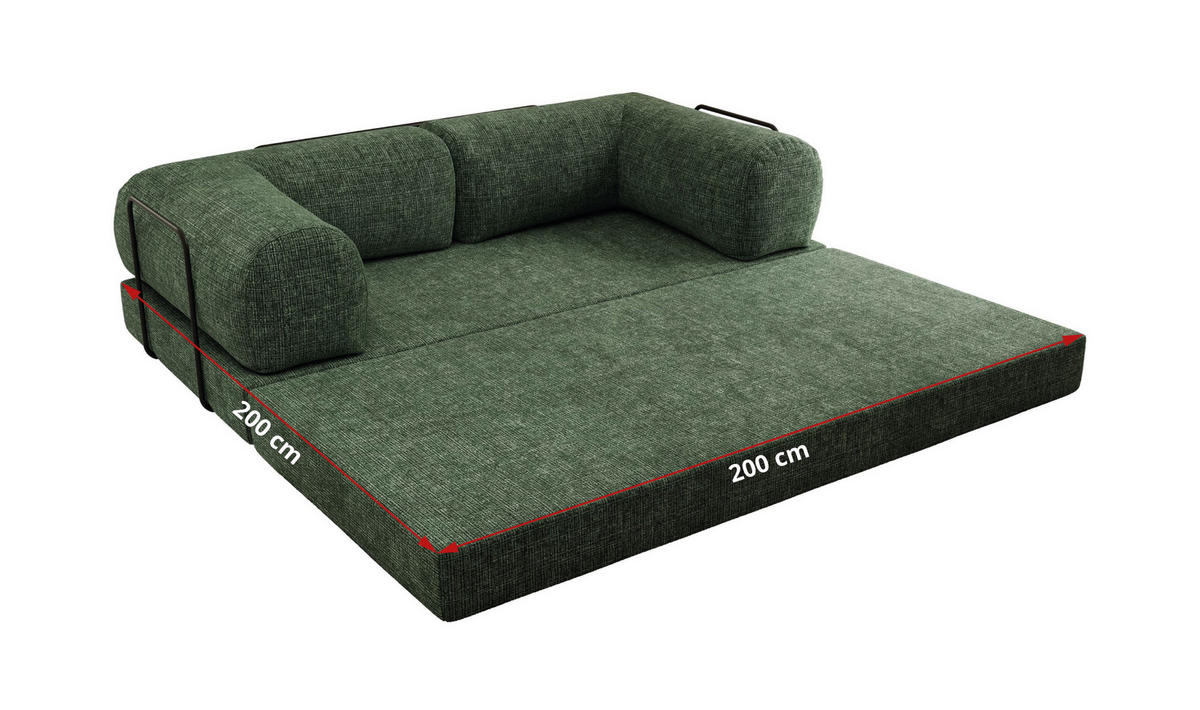 TROJMIESTNA POHOVKA ORSETTO - Tmavozelená Hrubo tkaná ženilka - čierna/tmavozelená, kov/textil (200/70/100cm) - MKS
