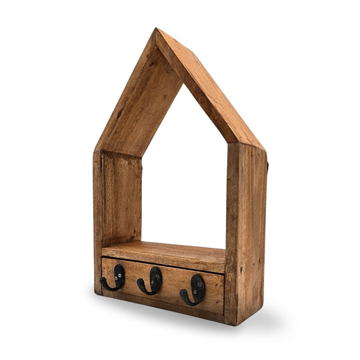 SCHLÜSSELBRETT Home Massivholz, 3 Haken, Schublade naturfarben - Naturfarben, Holz (9/34/22cm) - CREEDWOOD