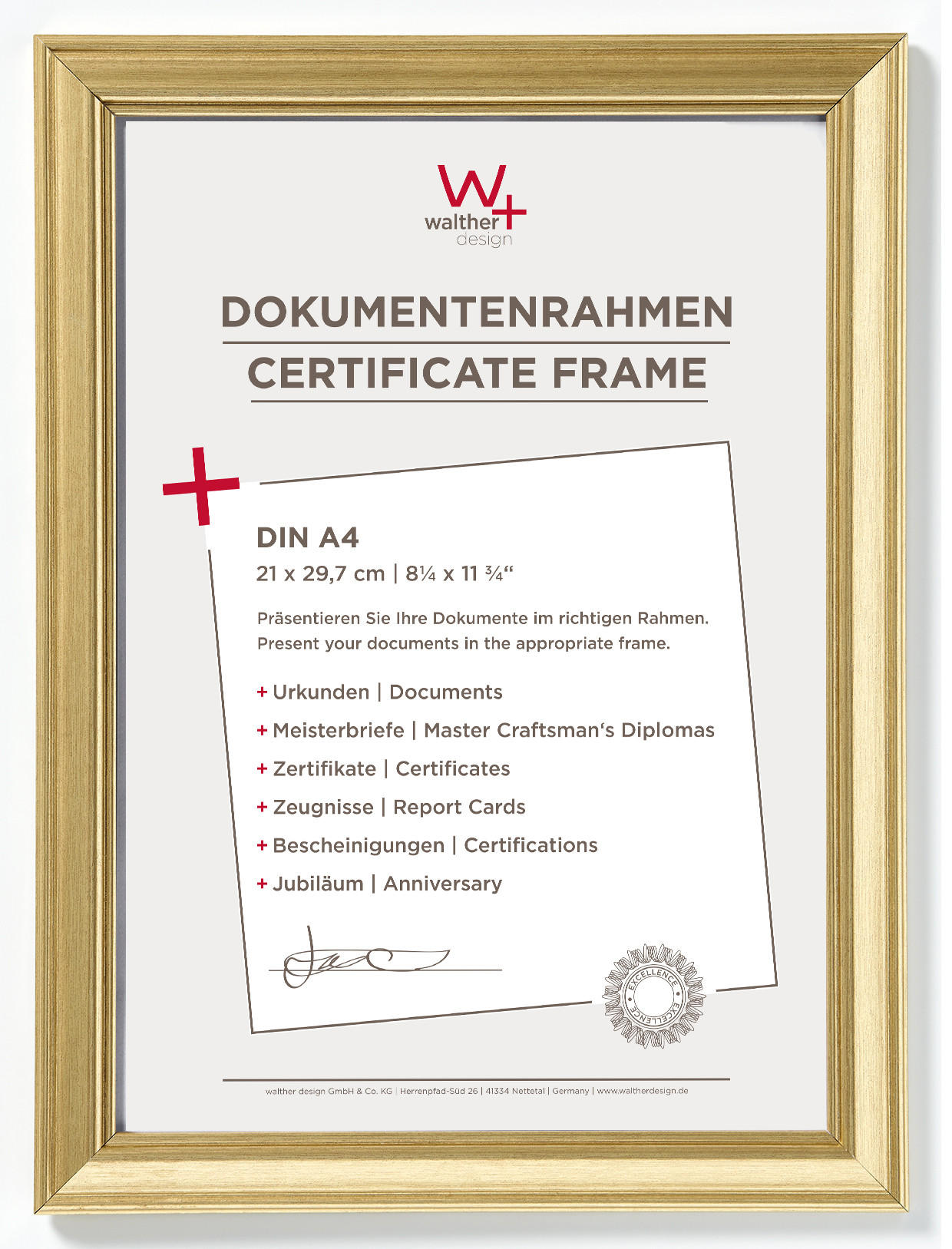 walther design Bilderrahmen Gold 25x34x1.3 cm