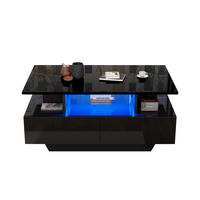 COUCHTISCH mit 2 Schubladen 90x55x41 cm Hochglanz Schwarz mit LED - Schwarz, Holzwerkstoff (90/55/41cm) - Meubliv